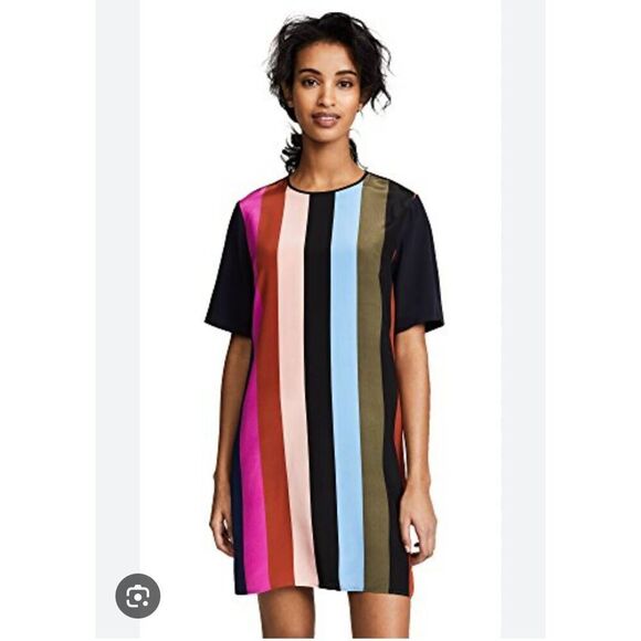 Diane Von Furstenberg Striped Silk Shift Mini Dress Size 6 - Picture 1 of 7